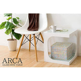 Miyatake Seisakusho ST-402 WH ARCA Side Table, Width 15.7 x Depth 15.7 x Height 17.7 inches (40 x 40 x 45 cm), White, 2-Tier Glass Top