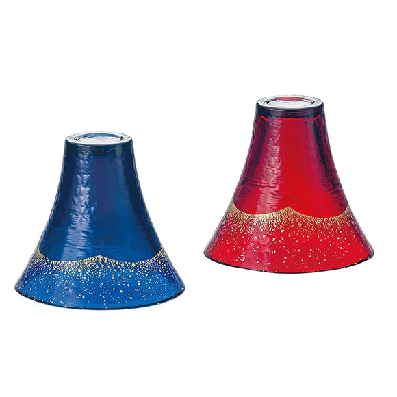 Toyo Sasaki Glass G640-T77 Cold Sake Glass, Blue & Red, 7.8 fl oz (220 ml), Blissful Cup, Mt. Fuji, Gold Cits, Made in Japan, Set of 2