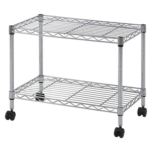 Fuji Trading Steel Rack Metal Shelf 2 Levels Width 60 x Depth 35 x Height 51 cm TV stand with chrome-plated casters Low board 91783