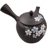 Yamaki Ikai Tamako Black Mud Cherry Blossom Stamp Basket Teapot