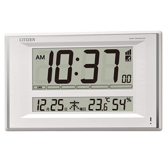 Rhythm Citizen 8RZ224-003 Wall Clock, Table Clock, Multi-purpose, Radio Clock, Temperature, Humidity, Calendar, White