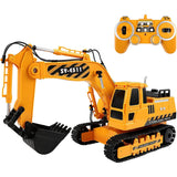 DoubleE RC Car for Kids, Construction Vehicle, Excavator, Power Excavator, Heavy Machinery, Longest Side 8.7 inches (22 cm), 120, 2.4 ghz, Yellow