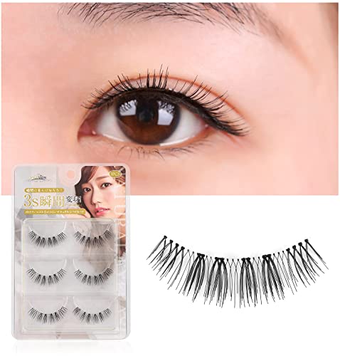 LASHVIEW false eyelashes, natural false eyelashes, natural eyelashes, long eyelashes, handmade high-quality fiber, central long type, for upper eyelashes, reusable, transparent shaft (3 pairs)