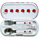 Lunch Trio Set (Chopsticks, Spoon, Fork with your name seal) Apples Pattern Made in Japan