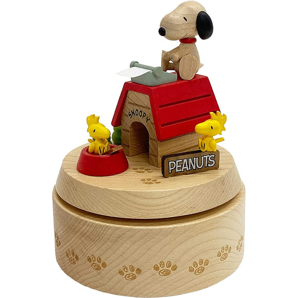 Sanrio H 9156 Wooden Music Box, Snoopy Dog House, Beige