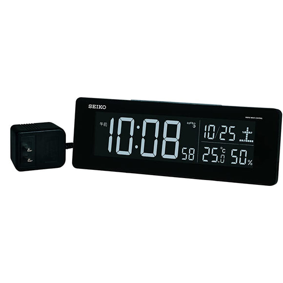 Seiko DL205K Digital Clock, Product Size (H x W x D) of 2.9 x 8.7 x 1.7 Inches (7.4 x 22.2 x 4.4 cm), Stand Type, AC Power, Color LCD, Black, Built-In Alarm and Radio Wave Control