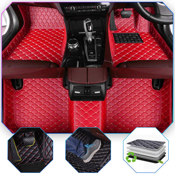 For Custom Carmat CLA C117 2013-2019 Floor Mats for Right Hand Drive Waterproof Stain Resistant Non-Slip Leather Set Luxury Leather Full Cover Front & Rear Floor Liner Red