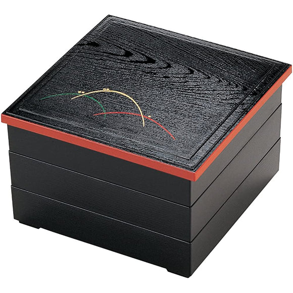 Yasumi Lacquerware H-162-2B 3 Tier Box 8.5-Inch Wood Grain Black Grass (Inner Black)
