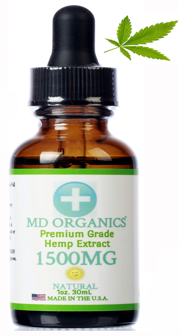 1500mg MD Organic Pure Organic Hemp Oil Pain Relief Mood Sleep Skin Hair Vitamin Omega Amino Acid NonGMO Vegan Lab Purity Tested Natural Taste