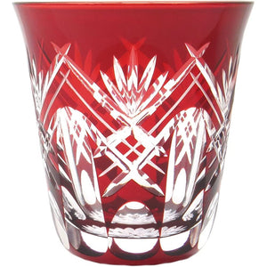 Edo Kiriko KY-33 Glass Shochu Glass Tumbler (Comes in a decorative box), Layered Kenyarai, Red, Capacity: Approx. 9.8 fl oz (290 ml), Made in Japan