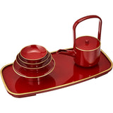 Yamanaka Painted Vermilion Coating Oban Sake Bowl Red Gold Coating 3867