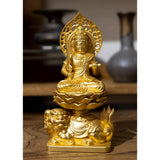 Buddha Statue, Bunjusattva, 5.9 inches (15 cm) (Gold Plated/24 karat) Buddhist Hideun Makita Prototype (born in Uzu Year), Zodiac, Takaoka Copperware (Monju Satsu)