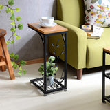 Kuai Iron Wooden Top Plate, Side Table, Steel Frame, Width 12.2 x Depth 8.3 x Height 20.9 inches (31 x 21 x 53 cm), Walnut