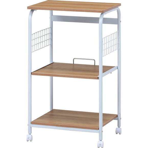 Fuji Trading Range Stand Width 51.5cm White Natural Slide Shelf Storage Wagon With Casters 14640