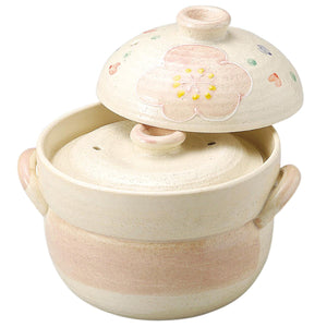 Sanko 14636 Banko Ware Rice Pot, Pink Flower Pattern, 2 Serves and Double Lid
