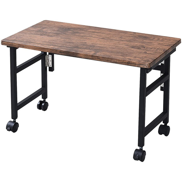 Yamazen PSTC-6536KS (ABRSBK) Desk, Low Type, Easy Assembly, Folding Desk with Casters, Antique Brown, Width 25.6 x Depth 14.2 x Height 15.7 inches (65 x 36 x 40 cm)