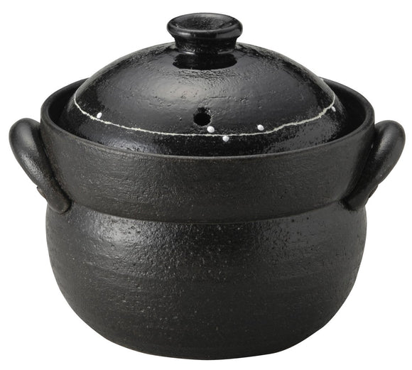 Banko Ware 13433 Rice Pot, 2-Pack, Black Glaze Pattern