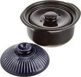 Ginpo Pottery Kikuka Rice Earthenware Pot (2 Cups, Cooking, Ruri), Banko Ware Double Lid, Earthenware Pot