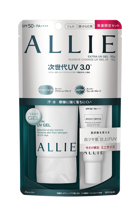 ALLIE Extra UV Gel N 90g + Nuance Change UVWT (White Glossy Skin Finish) with Mini 15g Limited Set SPF50+/PA++++ Sunscreen