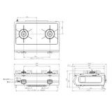 Gas Table, No Grill, Approx. 23.2 inches (59 cm), Width Top Plate for Cleaning, For Left High Fire Power/Urban Gas KG64-2HSL/13A