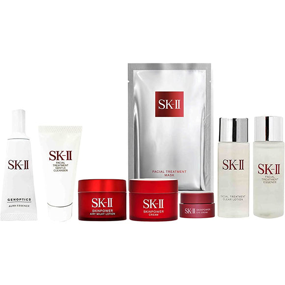 SK-II SK-II Aura Essence Cleanser, Serum, Beauty Cream, Lotion, Treatment Mask, Trial, Portable, Convenient Size (Set of 8)