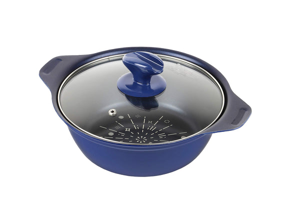 DELISH KITCHEN HB-4260 Pearl Metal Tabletop Pot, Navy, 7.9 inches (20 cm), Glass Lid Included, Induction Compatible