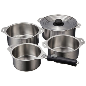 Wahei Freiz Tsubamesanjo EM-031 Removable Handle Pot, Set of 4, Stainless Steel, Induction Compatible, Enzo