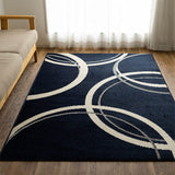 Sayansayan Antiviral Treatment, Antibacterial Treatment, Circle Pattern, Rug, Ron, 74.8 x 94.5 inches (190 x 240 cm), 3 Tatami Mats, Navy, Made in Japan