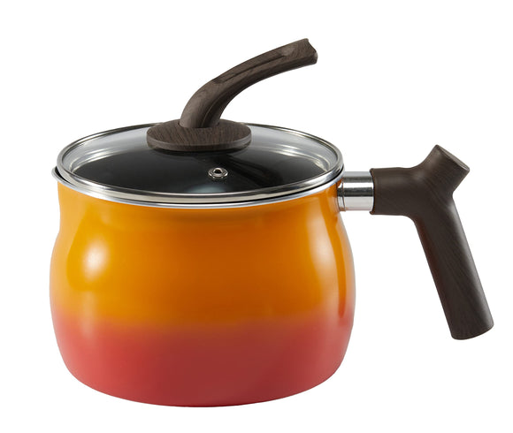 Induction Gas Cook-Compatible Rice Pot, Milk Pan, Fryer, Single-Handed Pot, Multi-Pot Pan, 5.9 inches (15 cm), Small People, Mini Pot, 0.6 gal (2.5 L), Orange Yellow