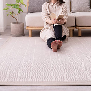 Hagiwara Rug, White, Approx. 72.8 x 72.8 inches (185 x 185 cm), "Crack", Machine Washable, Non-Slip, 100% Cotton, Geometric Pattern, Herringbone Style, Includes Tassels