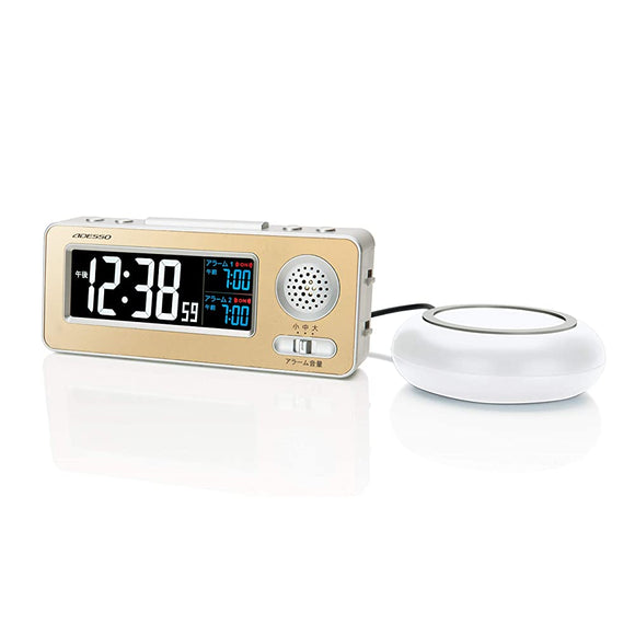 ADESSO MG-97 Alarm Clock, Vibration, Digital, Radio Clock, Double Alarm, Snooze Function, Gold