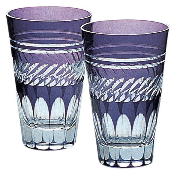 Edo Kiriko 01-634-1 Wooden Folding Tumbler, Pair (In Wooden Box), Purple