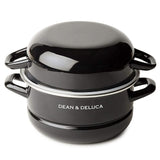 DEAN & DELUCA Casserole L, Black, 7.1 inches (18 cm), Two-Handled Pot, Can Be Used as Shallow Pot, Enamel, Silicone Lid, Direct Fire