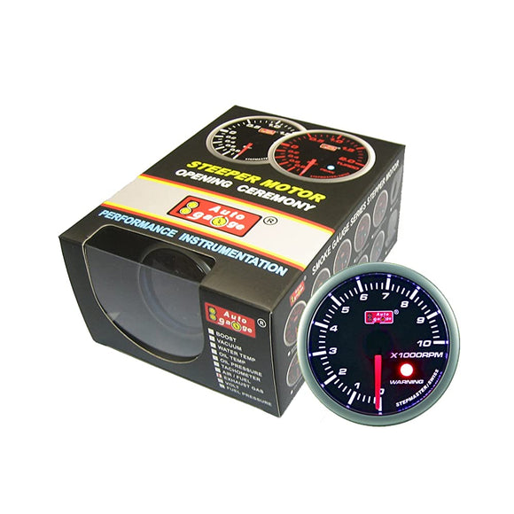 Autogauge 52ataswl270 SM52 Tachometer, Black Face White LED, Warning Function, 52 Pie