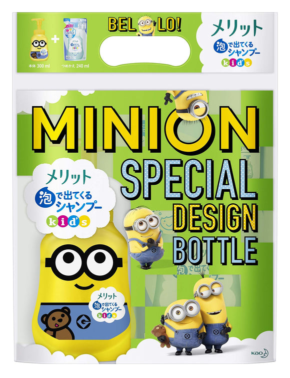 Benefits Bubble Shampoo Kids Minion Special Design Bottle [Minion Special Design Bottle] + Refill Set (Design Bottle 300ml + Refill 240ml) Gentle Natural Floral Fragrance