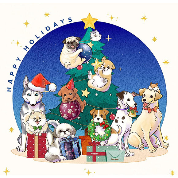 Christmas Dog Tapestry Wall Hanging Large Size Party Interior Cotton Full Color Print FD-L001 Hamco Pet Lovers