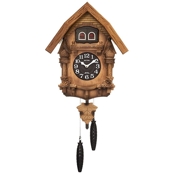 Rhythm Cuckoo Wall Clock, Made in Japan, Genuine Bellow Style, Wood, Brown (Wood Finish)