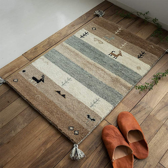 Sayansayan HG921 Hand Woven Entrance Mat, Border, Non-Dyed, 17.7 x 29.5 inches (45 x 75 cm), 100% Wool