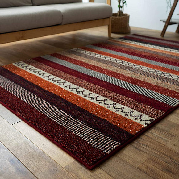 Sayansayan Border Rug, Mat, Geometry Line II, 94.5 x 94.4 inches (240 x 240 cm), 4.5 Tatami Mats, Red, Belgium