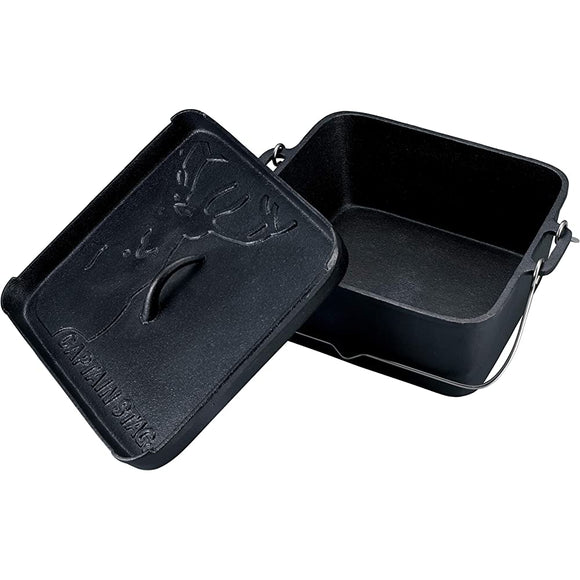 CAPTAIN STAG UG-3071 Dutch Oven, Iron Casting, Square Type, Dutch Oven, No Seasoning Required