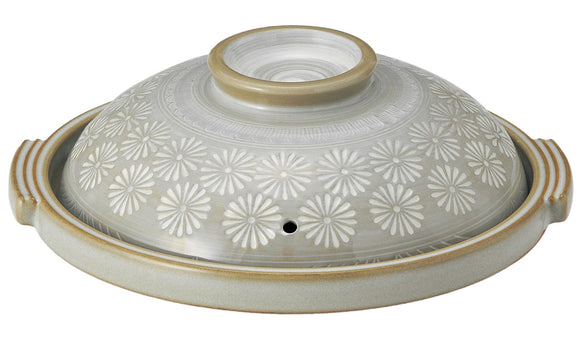 Ginpo Pottery Banko Ware Grill Pan Gray No. 8 Ceramic with Lid, 9.8 inches (25 cm), Hanamishima 22081