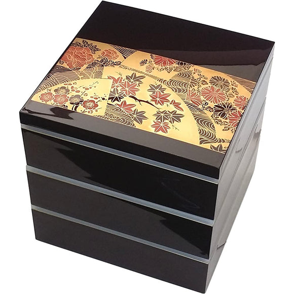 Wakaizumi Lacquerware 3 Tier Well, 7 Dimensions Yamato Double New Inside Vermillion Fuchi Gold Flower Calendar Washer in Lid with 3H – 151 – 95