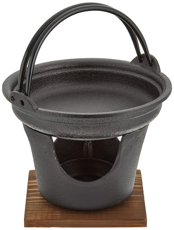 Asahi Iron Nambu QSK41 Sukiyaki Pot Stove Set, Cast Iron, Wood Base: Natural Wood, Japan