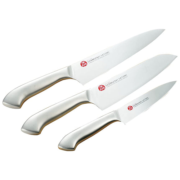 Shimomura Kogyo KZ-CJB3S Satomi Kemizaki Santoku 6.5 inches (165 mm), Chef's Knife, 7.1 inches (180 mm), Petty 4.9 inches (125 mm), Set of 3, Dishwasher Safe