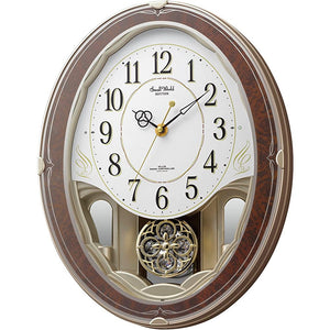 Rhythm 4MN520RH23 Wall Clock, Radio Clock, 18 Songs, Melody, Wood Grain Finish, Small World Heim