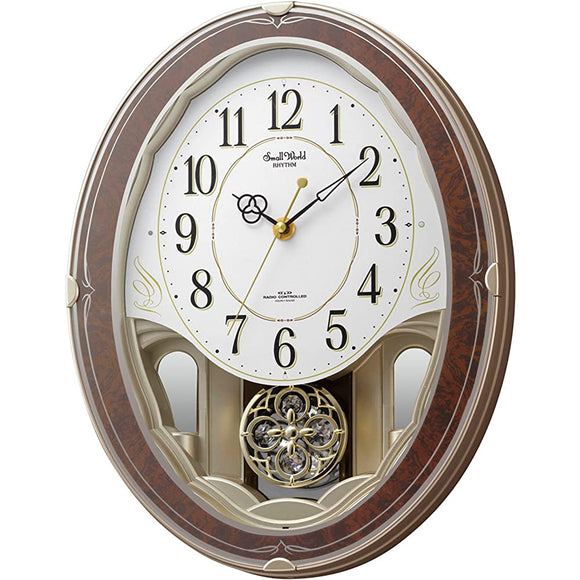 Rhythm 4MN520RH23 Wall Clock, Radio Clock, 18 Songs, Melody, Wood Grain Finish, Small World Heim