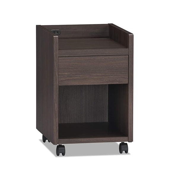 Grandy GR-NT 35046020 Night Table, Dark Brown (GDB) Color, Width 13.4 x Depth 15.7 x Height 20.0 inches (34 x 40 x 50.9 cm), 1 Outlet, 1 Drawer, Casters Included, Can Be Removed, Bedside Table,