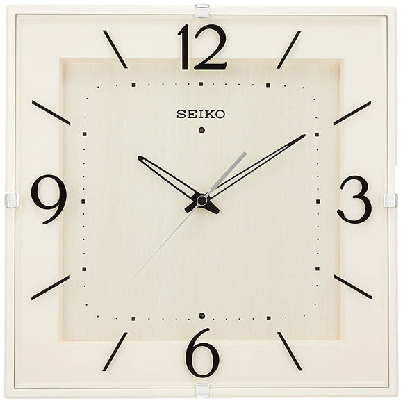 Seiko Clock KX398A Wall Clock, Natural, Radio-Controlled Analog, Square, Ivory, Wood Grain Pattern