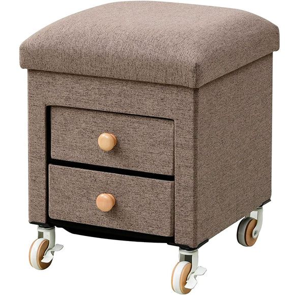 Yamazen JS-3847C (BR/BR) Storage Stool with Casters, Storage (2 Drawers / Flat Flat), Chair, Storage Box, Kids, Width 15.0 x Depth 15.0 x Height 19.5 inches (38 x 38 x 49.5 cm), Assembly Required,