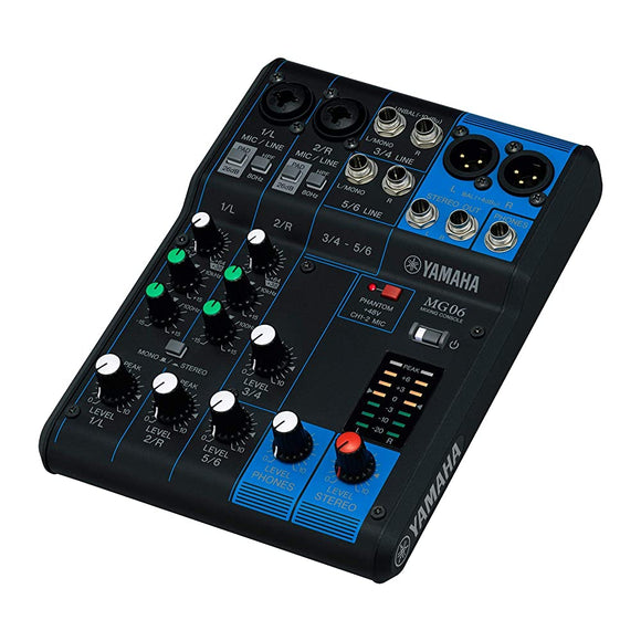 Yamaha MG06 6-Channel Mixing Console Max 2 Mic / 6 Line Input, Built-in Microphone Preamplifier 